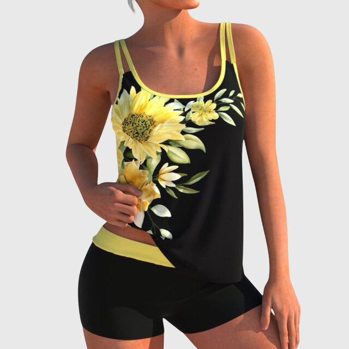 Flor – Tankini floreale con pantaloni corti, effetto pancia piatta